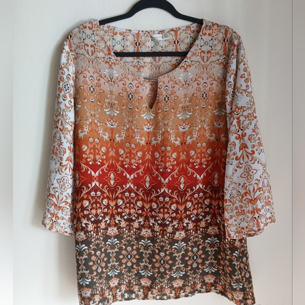 Tacera Blouse Keyhole Neck Multicolor Top Size XL